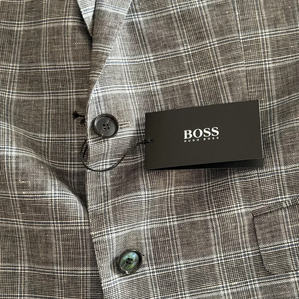 Hugo Boss Sport Coat Mens 44R Gray Plaid Cotton Linen James 4 Blazer 2 Button